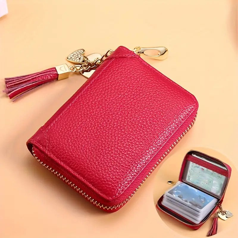 Leather Mini Credit Card Holder For Women RFID Blocking Multifunctional Zipper Coin Purse Large Capacity Card Holder Credit Card Holders Credit Card Case