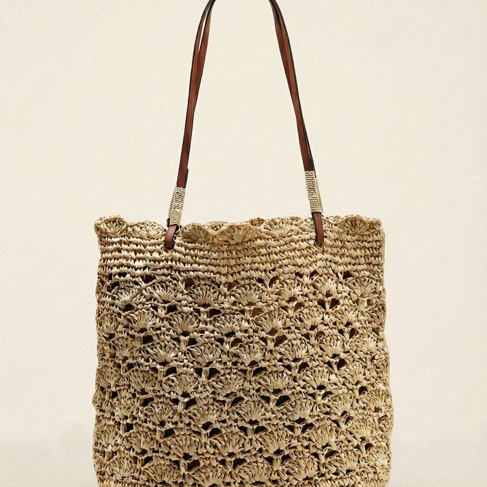 Crochet Woven Fan-Shape Shoulder Tote Bag
