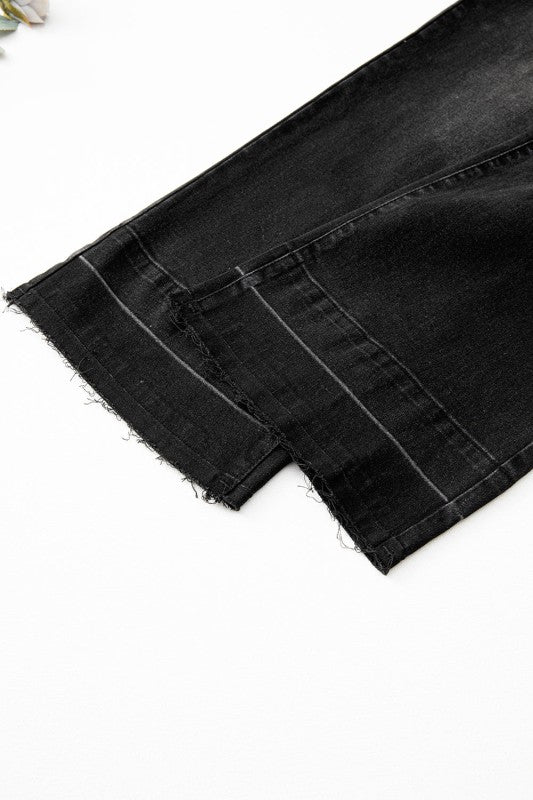 Denim Raw Hem Straight Leg Jeans