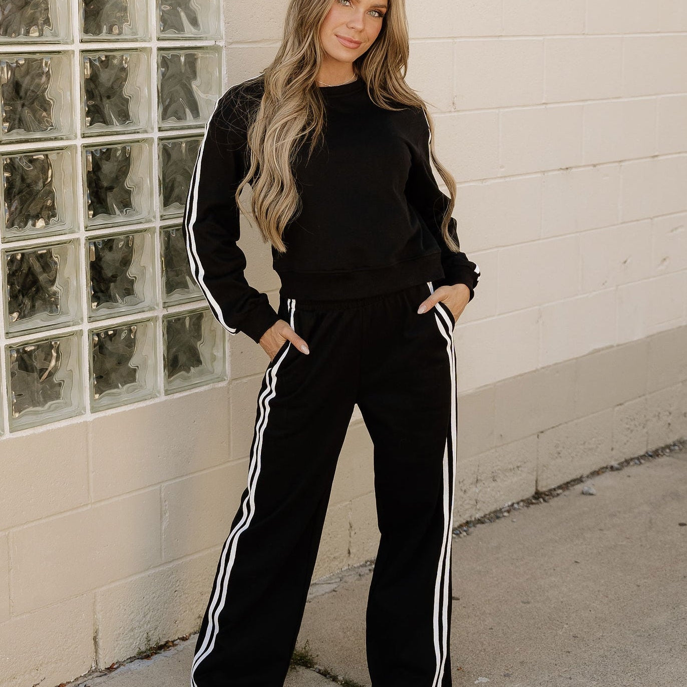 Pullover Wide Leg Pants 2pcs Outfit - Black