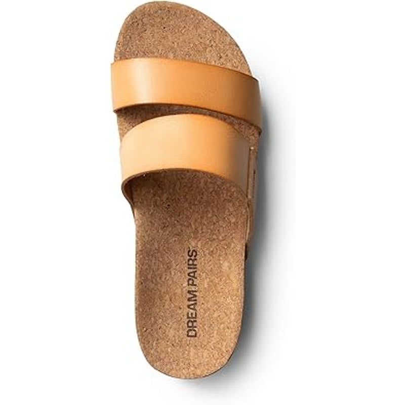 Dream Pairs Womens Size 6.5 Tan 2.5" Wedge Platform Slide Sandal Open Toe Shoes