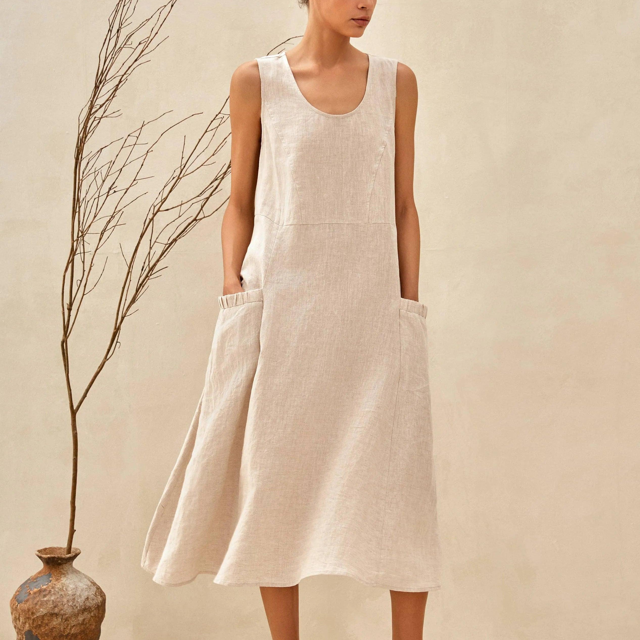 100% Linen Swing Beach Tank Dress GIANA