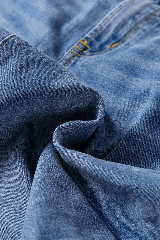 Denim Raw Hem Straight Leg Jeans