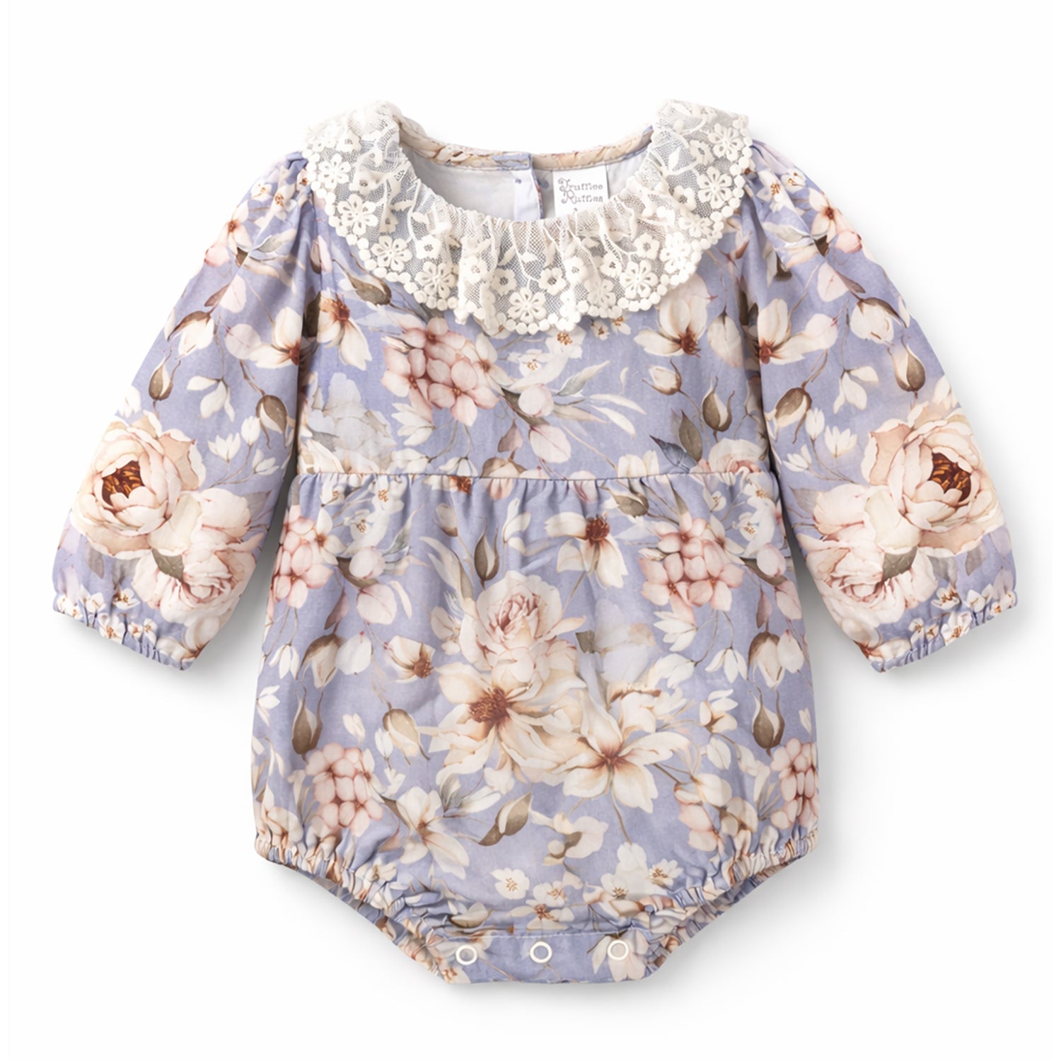 Vintage Floral Baby Bodysuit With Lace Collar