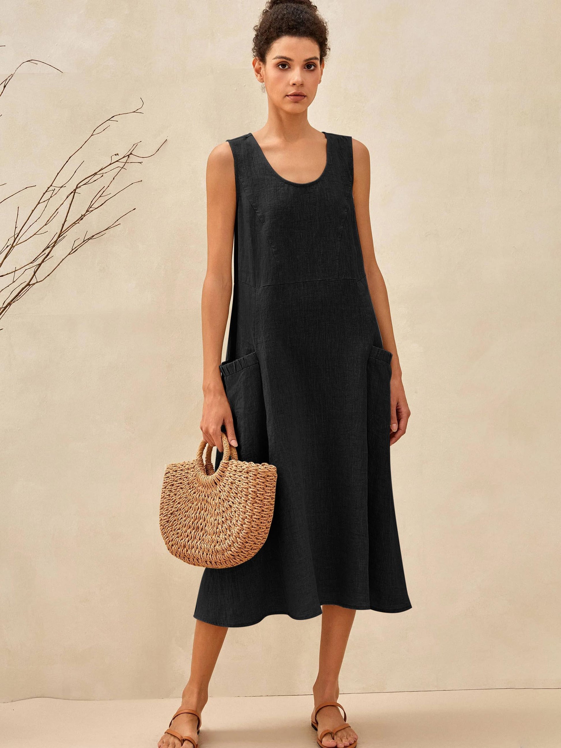 100% Linen Swing Beach Tank Dress GIANA