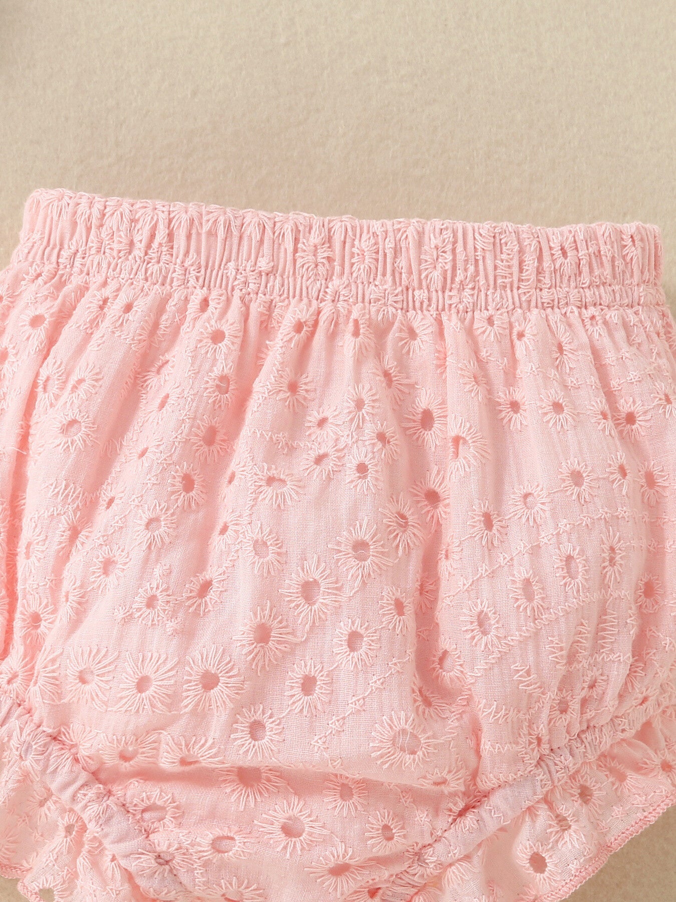 Children's Eyelet Embroidered Ruffled Top and Shorts Set