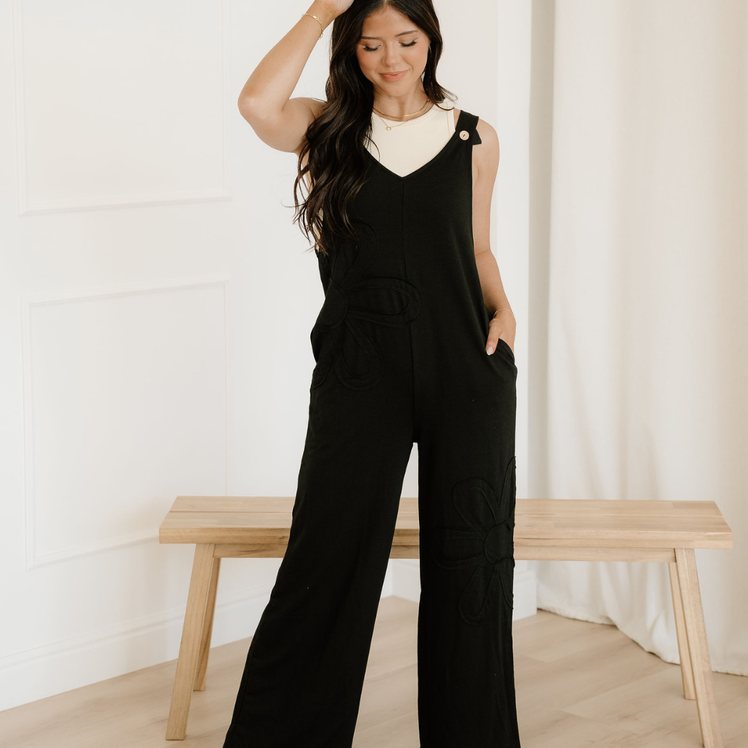 Zinnia Raw Seam Big Flower Patched Loose Overall Jumper