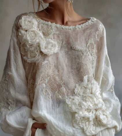 Womens Printed Crew Neck Long Sleeve Top