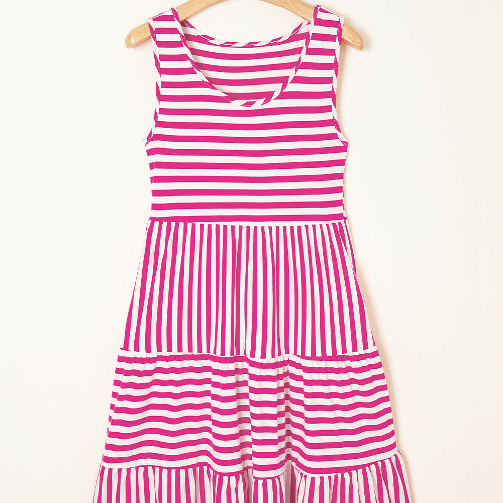 Ellie Stripe U Neck Sleeveless Loose Fit Mini Dress