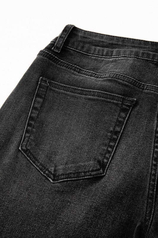 Denim Raw Hem Straight Leg Jeans