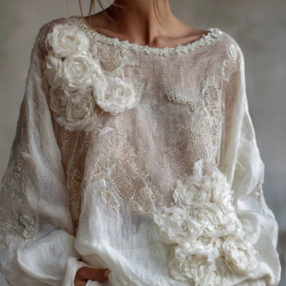 Womens Printed Crew Neck Long Sleeve Top