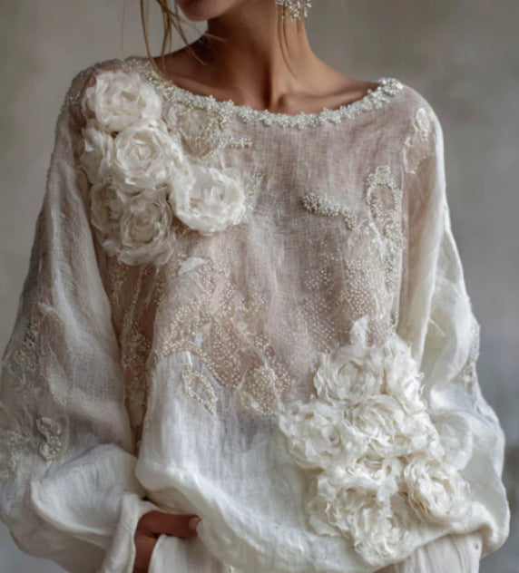 Womens Printed Crew Neck Long Sleeve Top