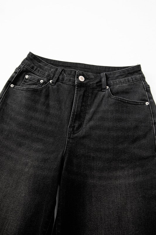 Denim Raw Hem Straight Leg Jeans