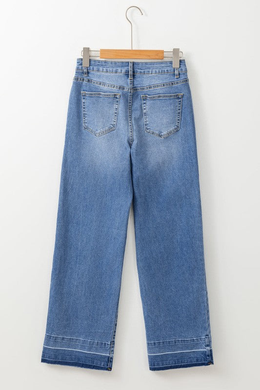 Denim Raw Hem Straight Leg Jeans