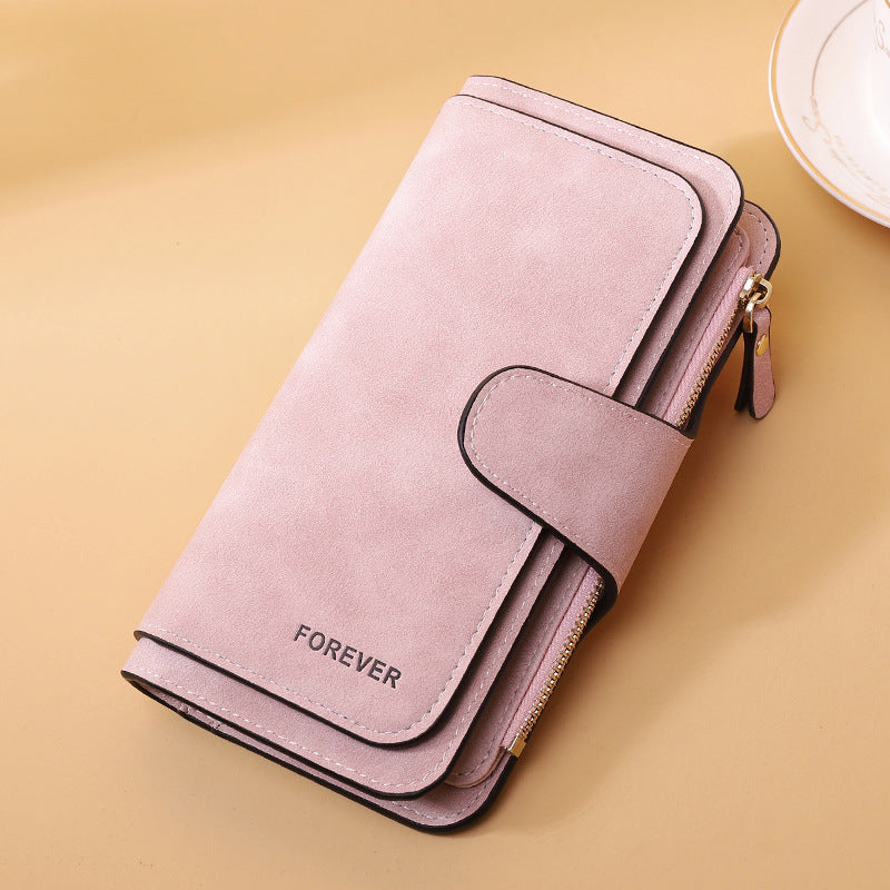 New Buckle Women's Long Wallet Three Fold Fashion Women's Bag Multi-card Women's Purse Frosted Two-tone Fabric