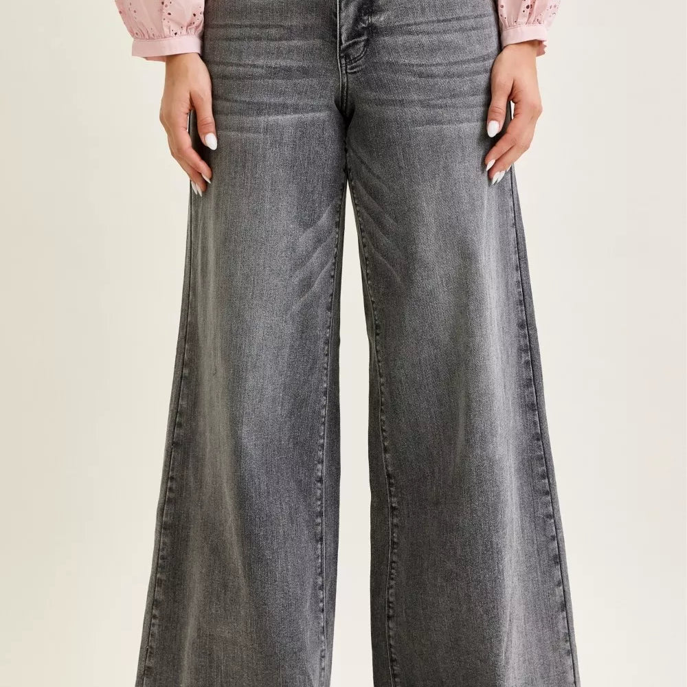 Judy Blue Mid Rise Palazzo Split Back Yoke