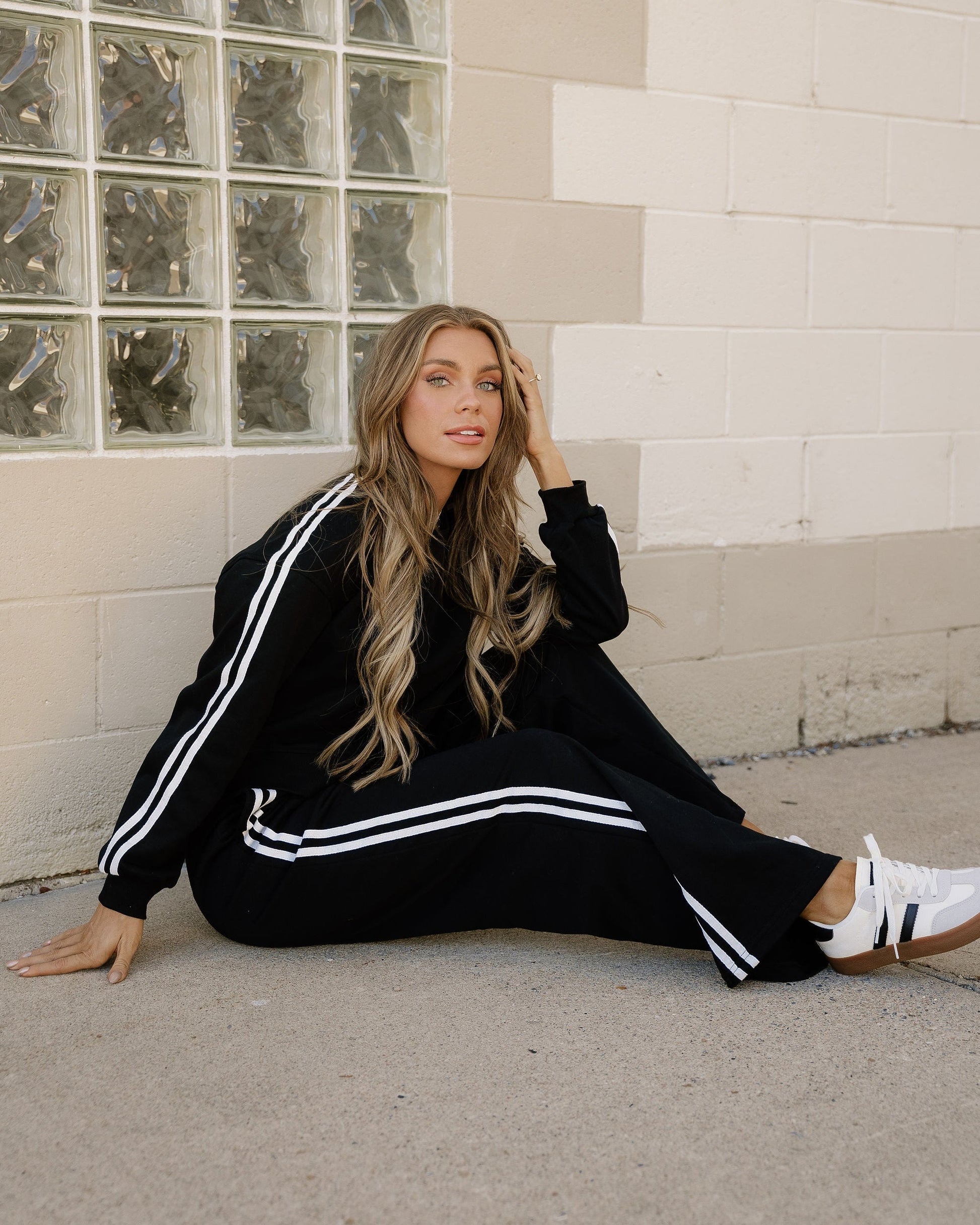 Pullover Wide Leg Pants 2pcs Outfit - Black