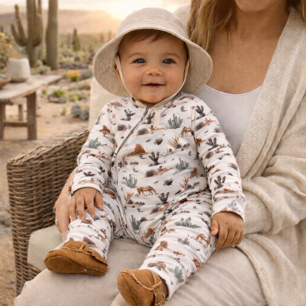 Baby Zipper Romper – Soft Bamboo Cactus Trails Pajamas