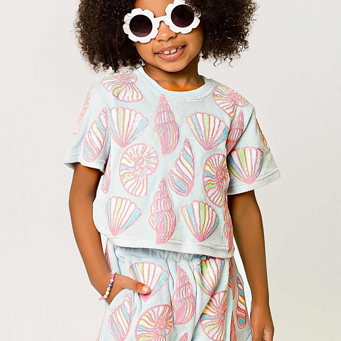 Colorful Shells Terry Cloth Top - Light Blue