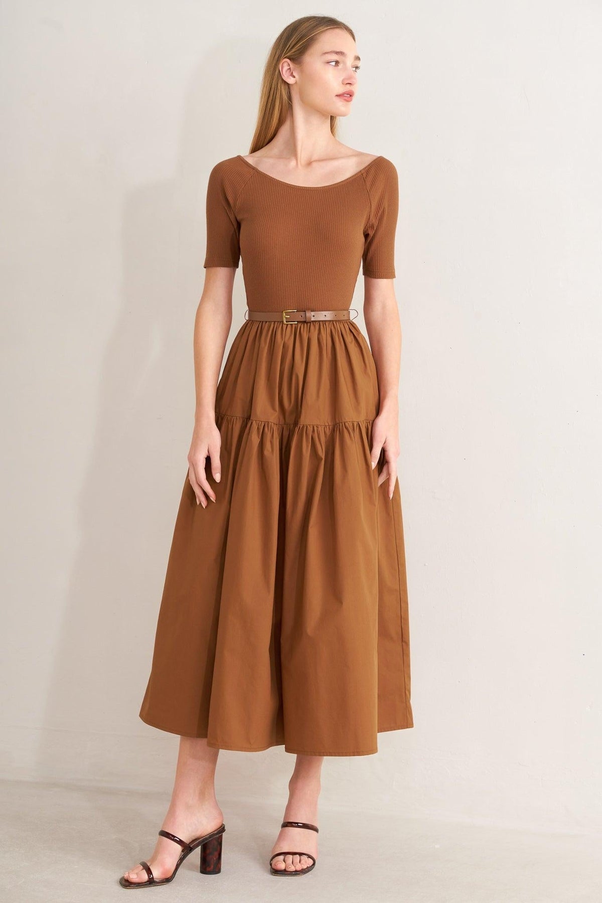 SADDLE BREEZE RUST MIDI DRESS