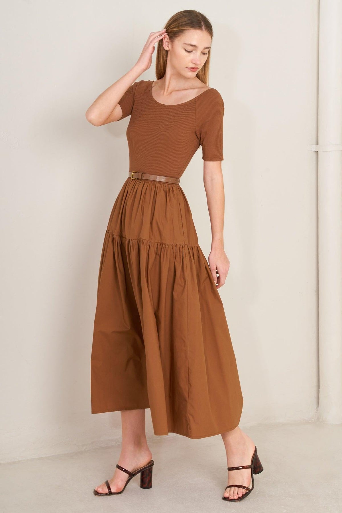 SADDLE BREEZE RUST MIDI DRESS