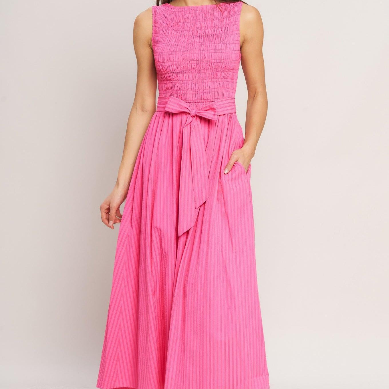 PINK RADIANCE WOVEN MIDI DRESS
