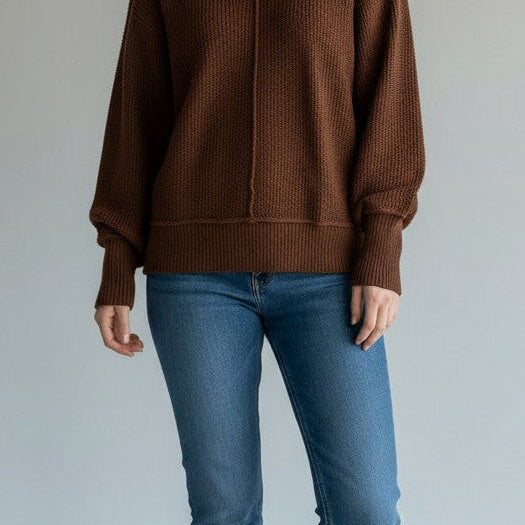 [163381-249] WOMENS LUCKY BRAND L/S SOLID TEXTURED V NK (5GG) - CHICORY COFFEE
