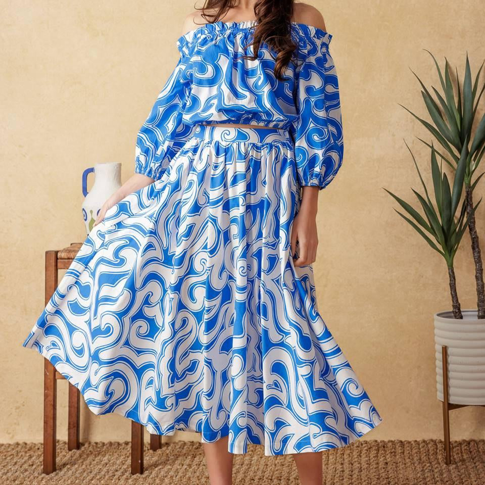 SUNSET SASHAY BLUE TOP AND SKIRT SET