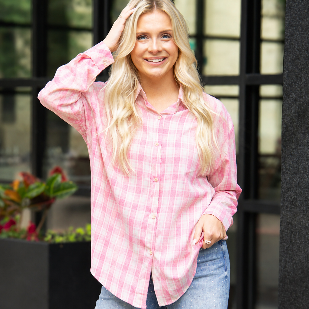 The Kathryn Button-Up, Pink Plaid