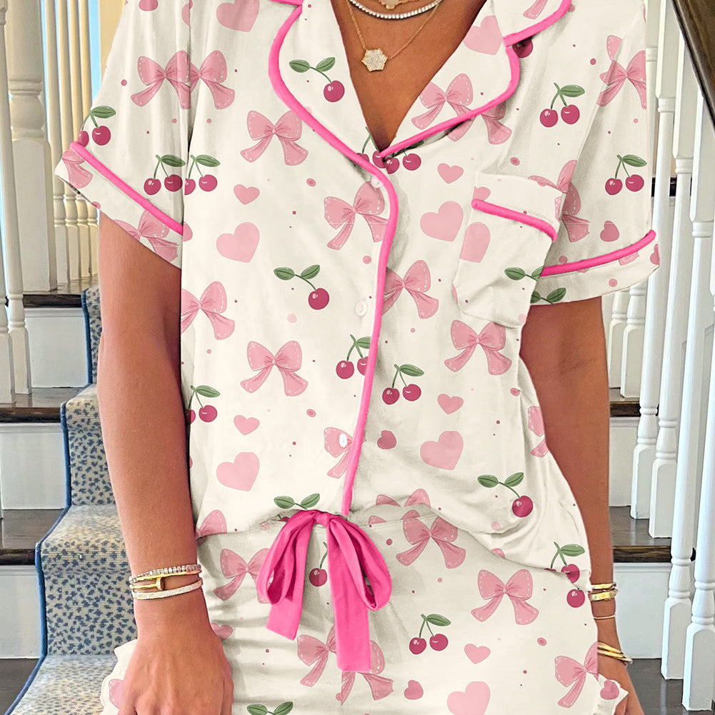 Pink Bows & Cherry Pajama Set