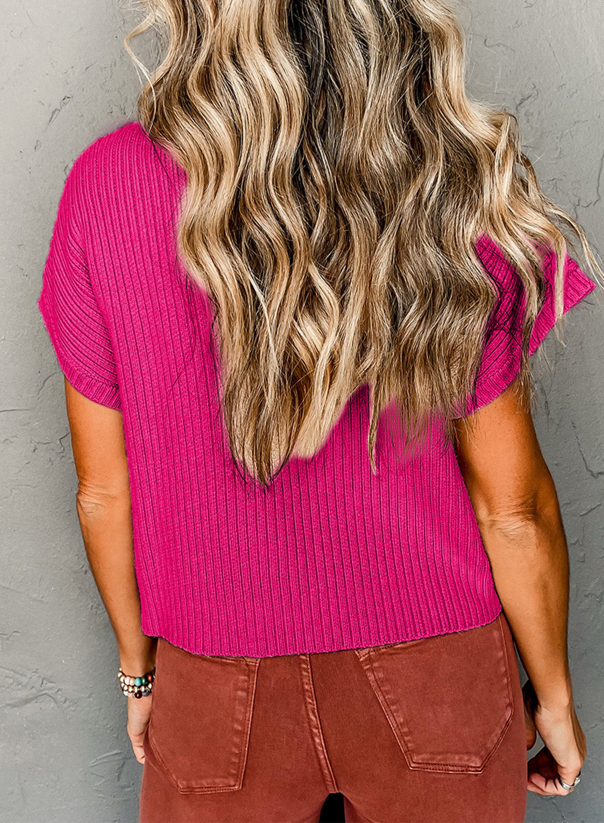 Ollie-Patch Pocket Ribbed Knit Short Sleeve Sweater