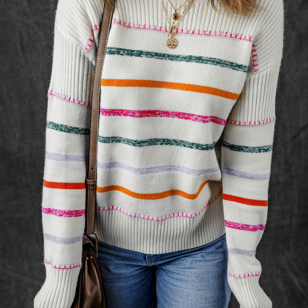 Sophia Striped Ribbed Trim Sweater