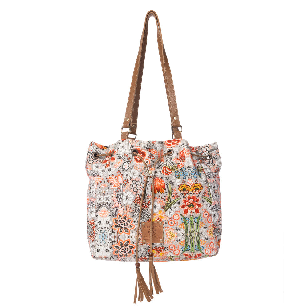 Myra Southern Bloom Cotton & Leather Bucket Bag in Clay Blossom