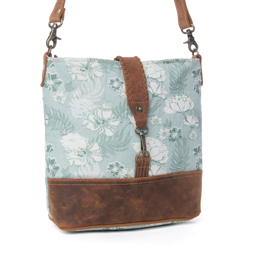 Myra Sagefield Cotton & Leather Shoulder Bag in Mint Brown