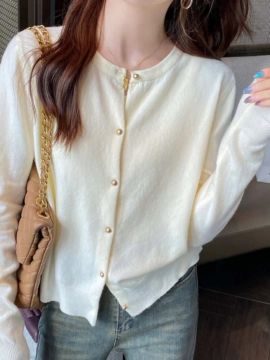 Women Cardigan Korean Single Breasted Long Sleeve Jumper Woman Round Neck All Match Cardigans Outwear