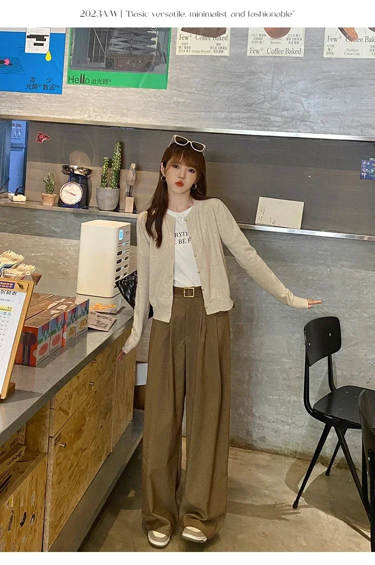 Women Cardigan Korean Single Breasted Long Sleeve Jumper Woman Round Neck All Match Cardigans Outwear