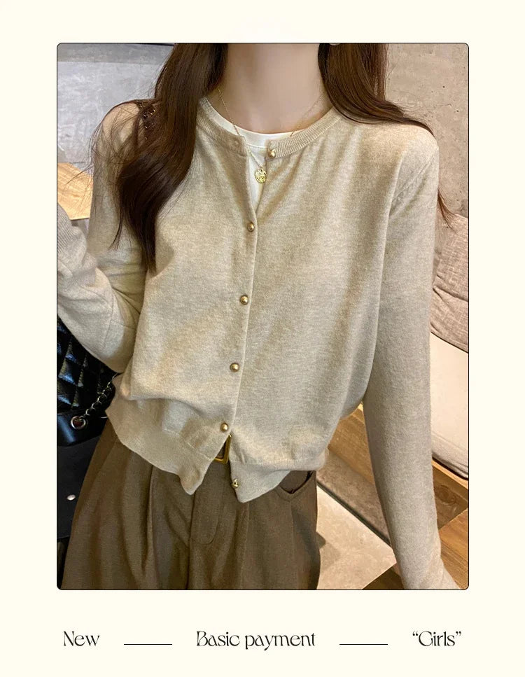 Women Cardigan Korean Single Breasted Long Sleeve Jumper Woman Round Neck All Match Cardigans Outwear