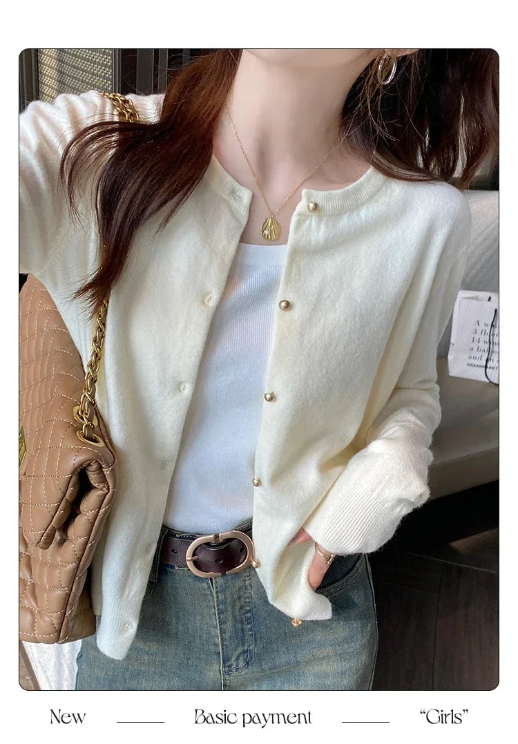 Women Cardigan Korean Single Breasted Long Sleeve Jumper Woman Round Neck All Match Cardigans Outwear
