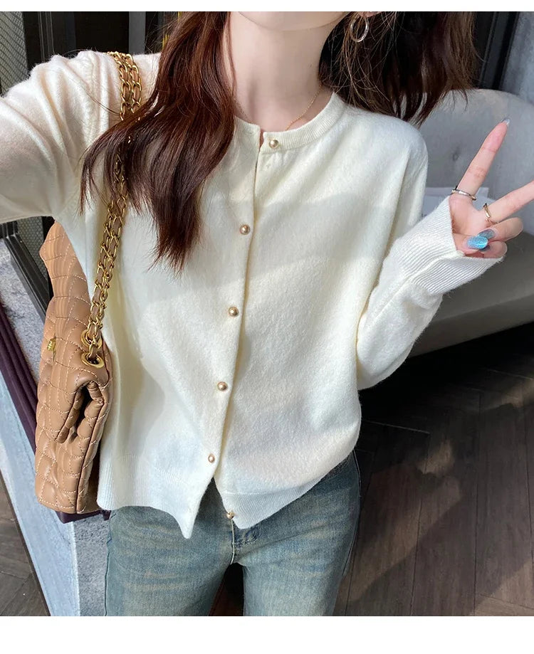 Women Cardigan Korean Single Breasted Long Sleeve Jumper Woman Round Neck All Match Cardigans Outwear