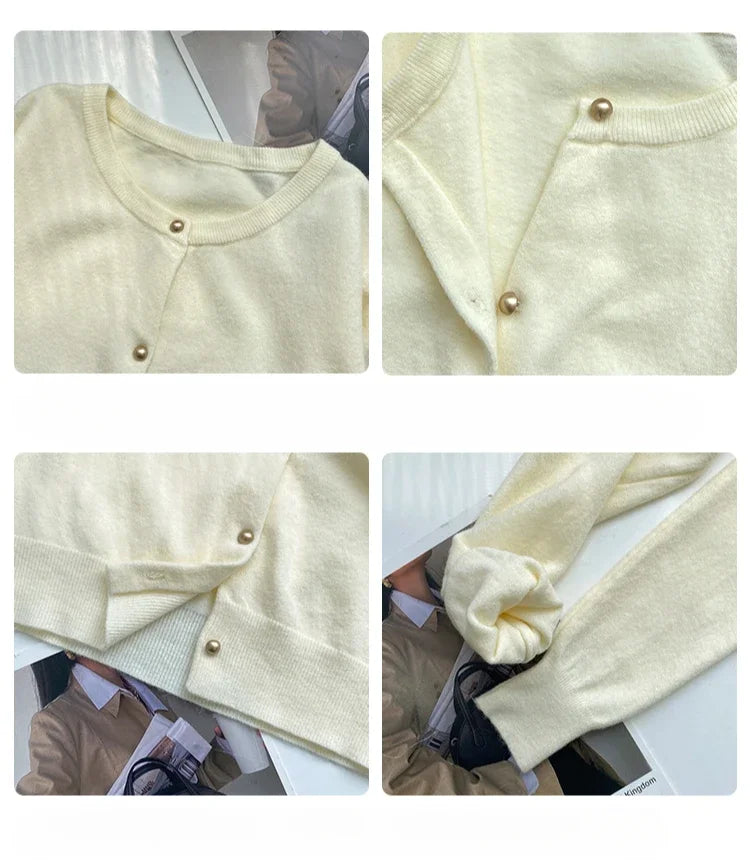 Women Cardigan Korean Single Breasted Long Sleeve Jumper Woman Round Neck All Match Cardigans Outwear