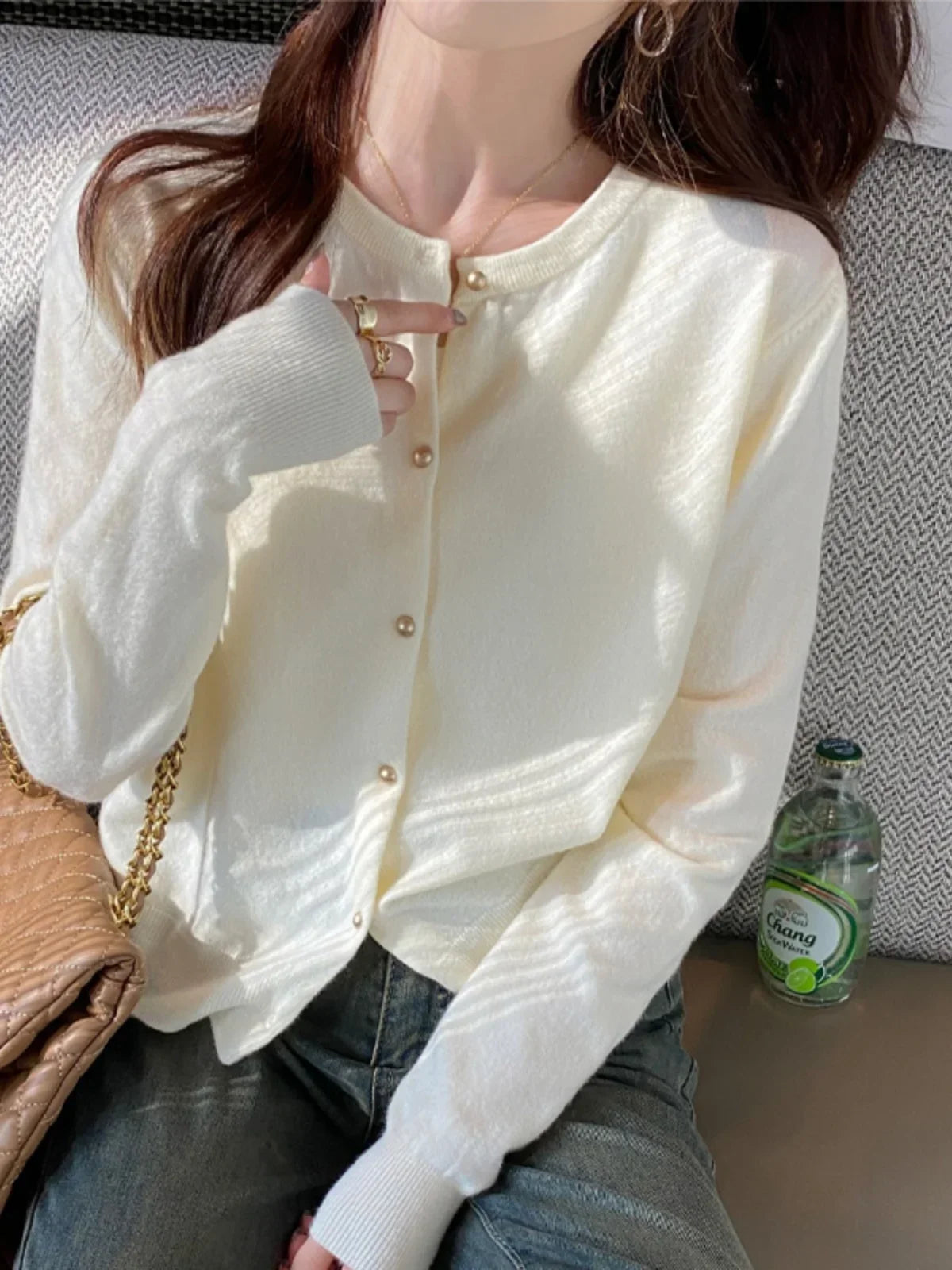 Women Cardigan Korean Single Breasted Long Sleeve Jumper Woman Round Neck All Match Cardigans Outwear
