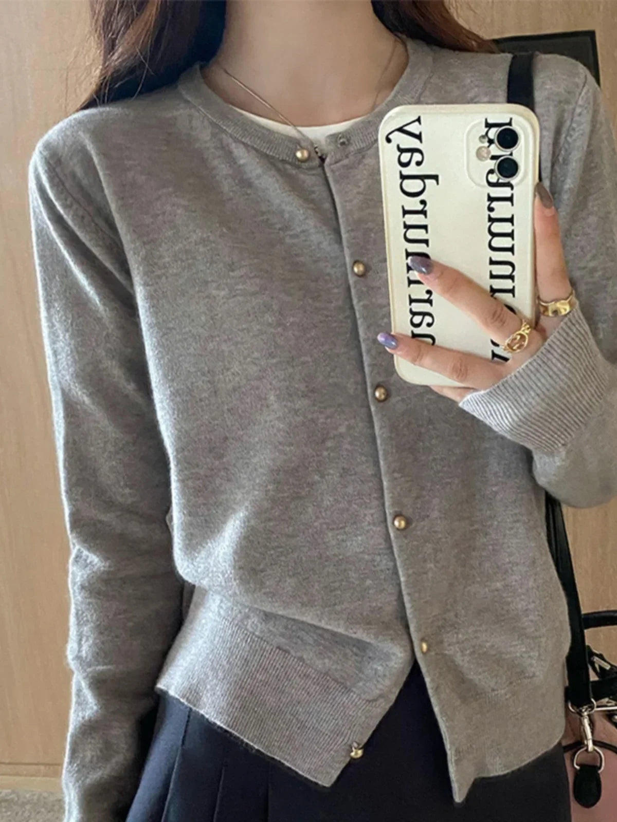Women Cardigan Korean Single Breasted Long Sleeve Jumper Woman Round Neck All Match Cardigans Outwear