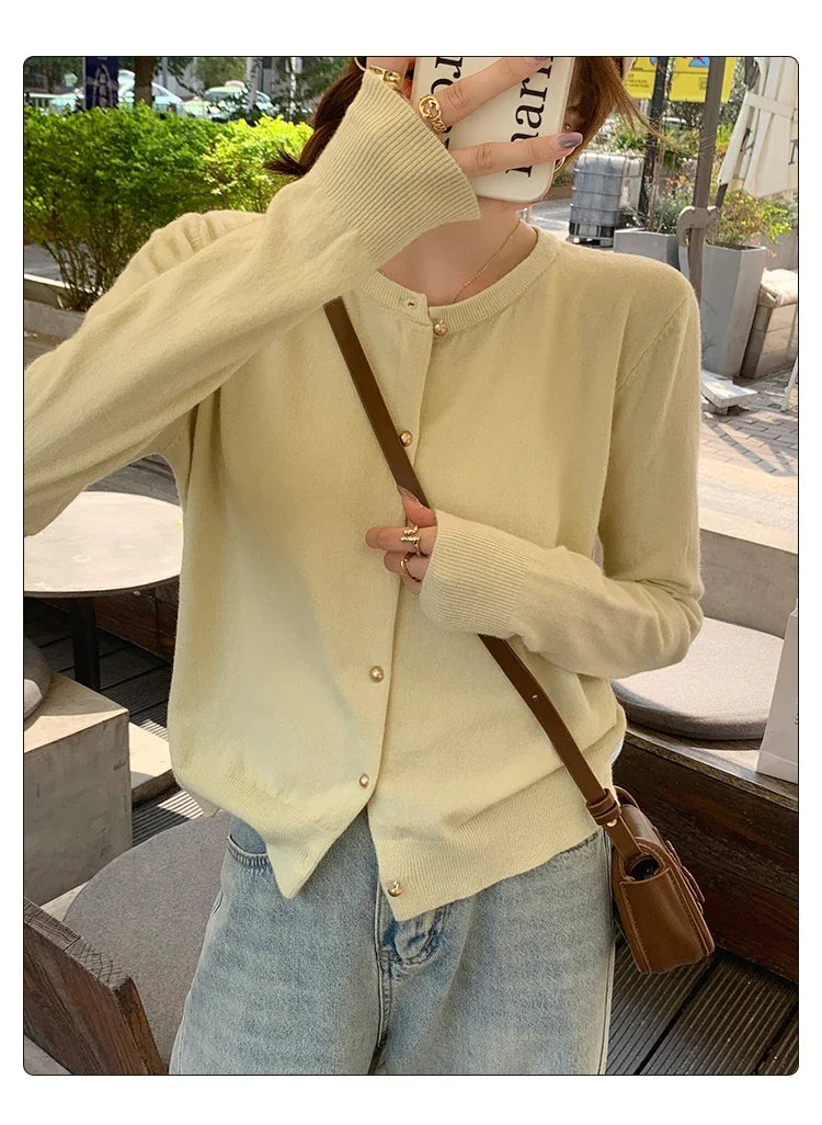 Women Cardigan Korean Single Breasted Long Sleeve Jumper Woman Round Neck All Match Cardigans Outwear