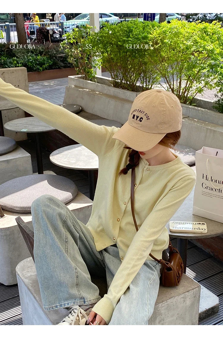 Women Cardigan Korean Single Breasted Long Sleeve Jumper Woman Round Neck All Match Cardigans Outwear