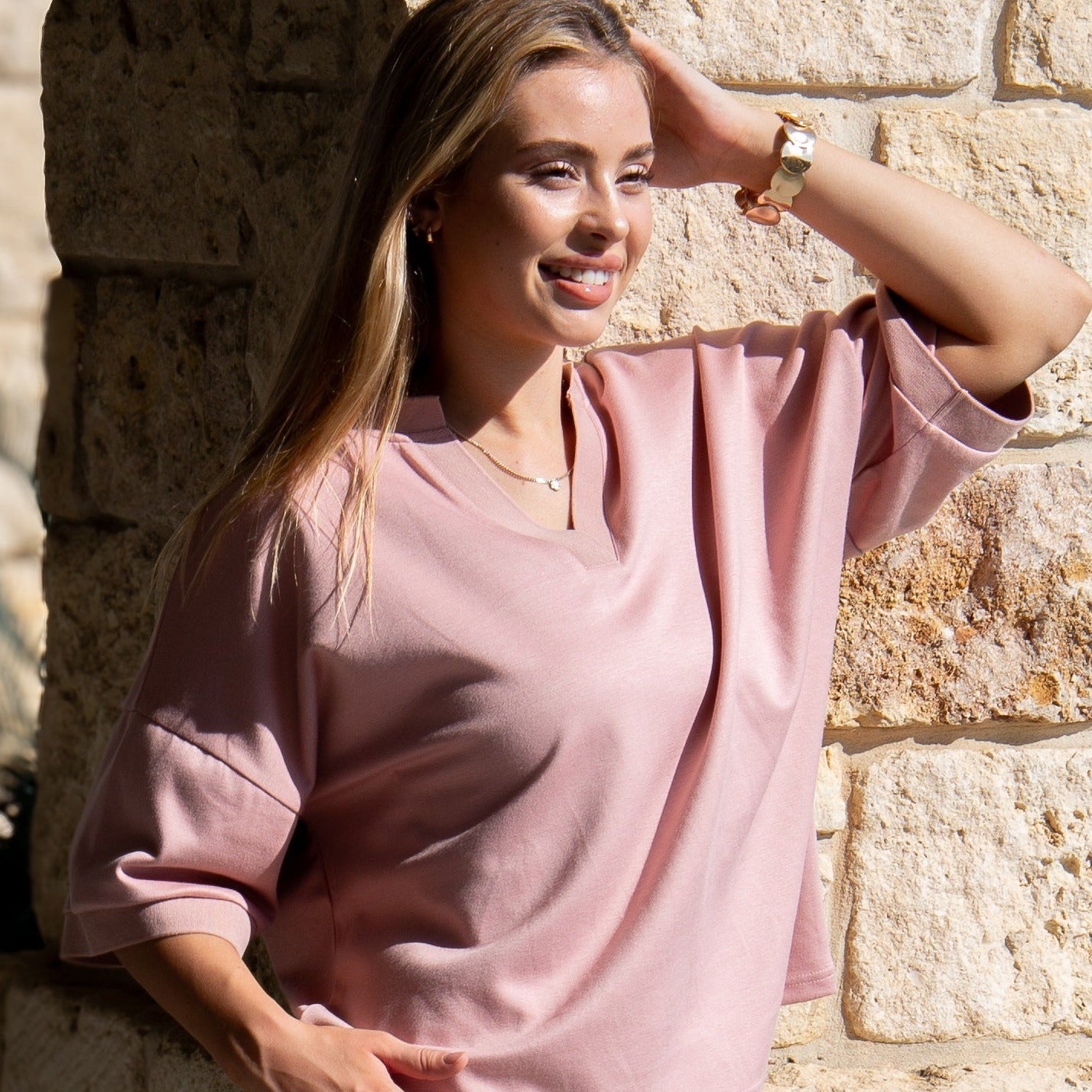 Butter Soft V-Neck Top, Pink