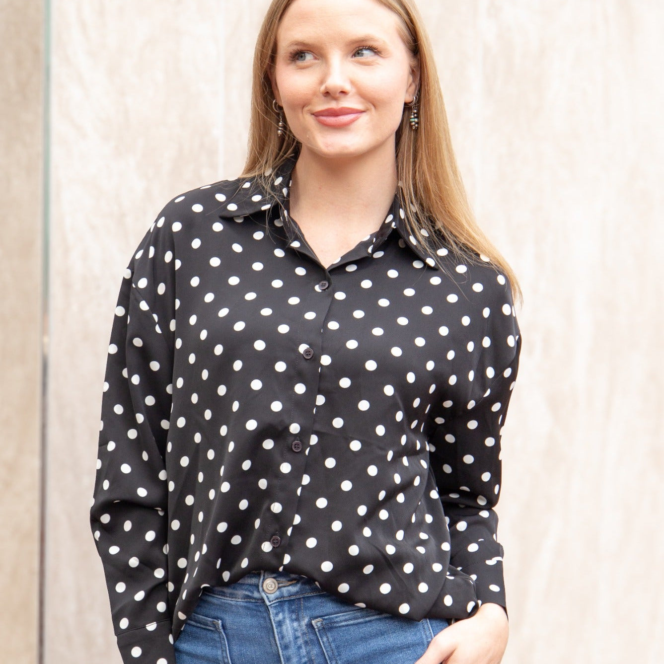 Kathryn Classic Button-Up, Polka-Dot