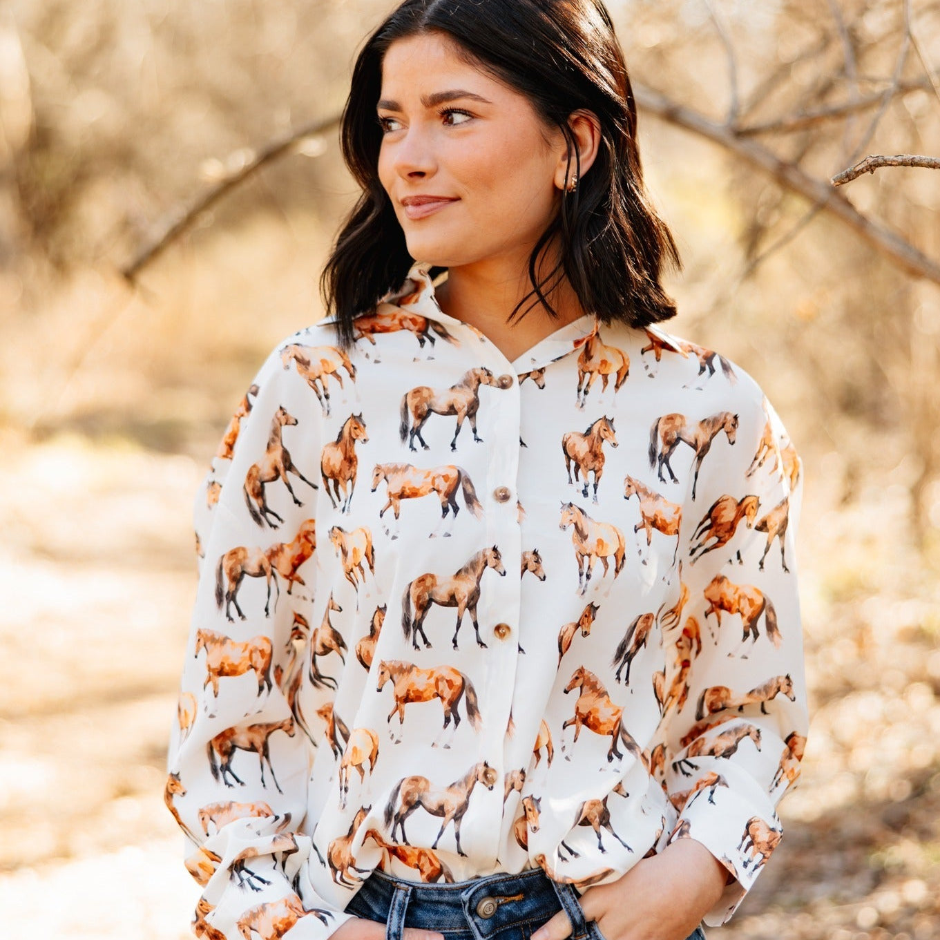 Kathryn Button-Up, Horse Print