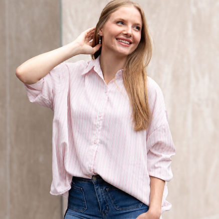 The Kathryn Button-Up, Striped Pink