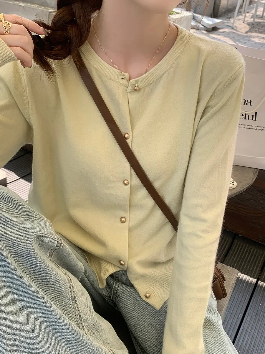 Women Cardigan Korean Single Breasted Long Sleeve Jumper Woman Round Neck All Match Cardigans Outwear