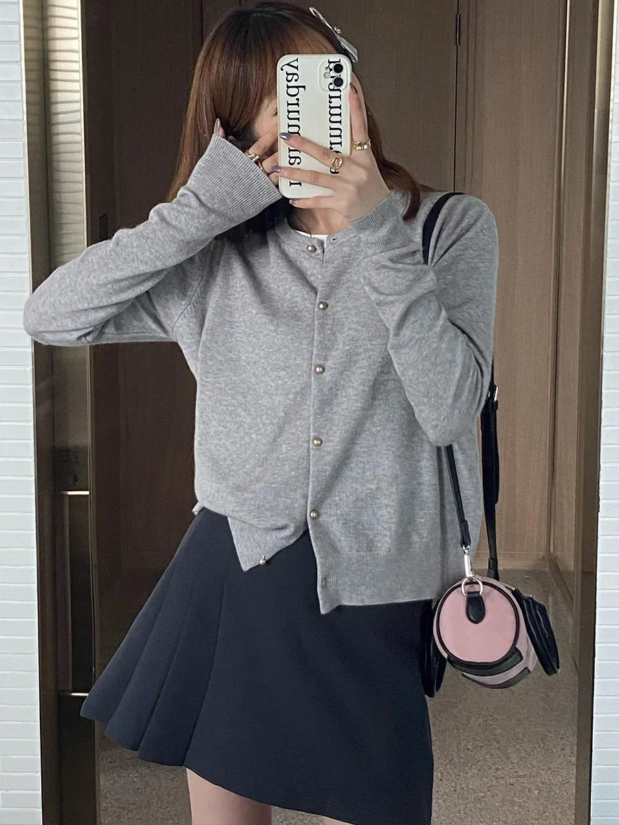 Women Cardigan Korean Single Breasted Long Sleeve Jumper Woman Round Neck All Match Cardigans Outwear